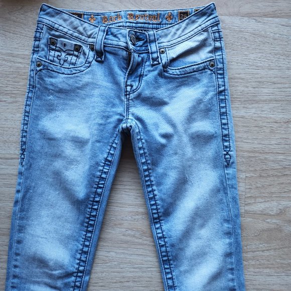 Rock Revival Jessica Ankle Crop Skinny Jeans Low Rise Zip Stretch Light Blue - Picture 3 of 8